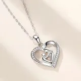 Love Heart Mom Necklace 925 Sterling Silver Necklaces Birthday Mother's Day Jewelry Gift for Women