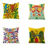 4PCS Home Cotton Decorative Graffiti Style Throw Pillow Case Cushion Covers For Sofa Couch Bed Chair
