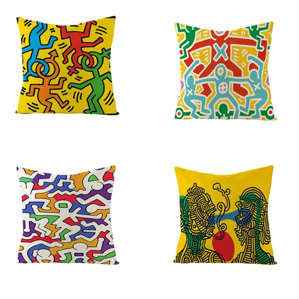 4PCS Home Cotton Decorative Graffiti Style Throw Pillow Case Cushion Covers For Sofa Couch Bed Chair