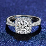 Silver Couple Rings Square Diamond For Engagement With Gift Box
