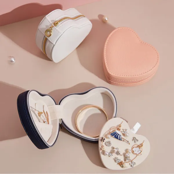 Heart Zipper Type PU Leather Jewelry Box For Girls and Women