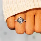 Sterling Silver Lotus Flower Diamond Ring Jewelry Gifts
