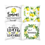 4PCS Home Cotton Decorative Lemon Throw Pillow Case Cushion Covers For Sofa Couch Bed Chair