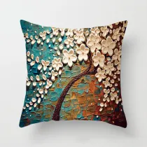 4PCS Home Cotton Decorative Peach Blossom Oil Painting Throw Pillow Case Cushion Covers For Sofa Couch Bed Chair