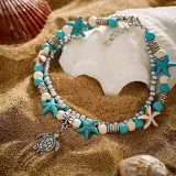 Turtle Anklets Multilayer Beads Handmade Animal Shell Beach Set Boho Foot Jewelry