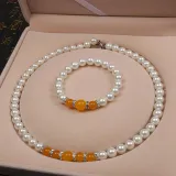 Jewelry for Women Girls Freshwater Pearl Agate Bracelet and Necklace Set With Box