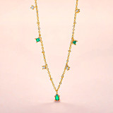 Water Drop Green Zircon Diamond Pendant Chain Jewelry Necklace