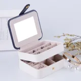 Rectangle PU Leather Jewelry Box with Mirror For Girls and Women