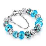 Women's 12 Constellations Crystal Beads Silver Bracelet Chain Charm Jewelry