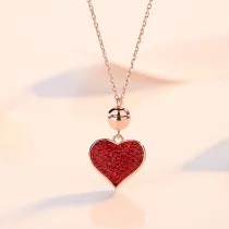 Red Zircon Diamonds Sterling Silver Love Spin Clavicle Pendant Chain Jewelry Necklace