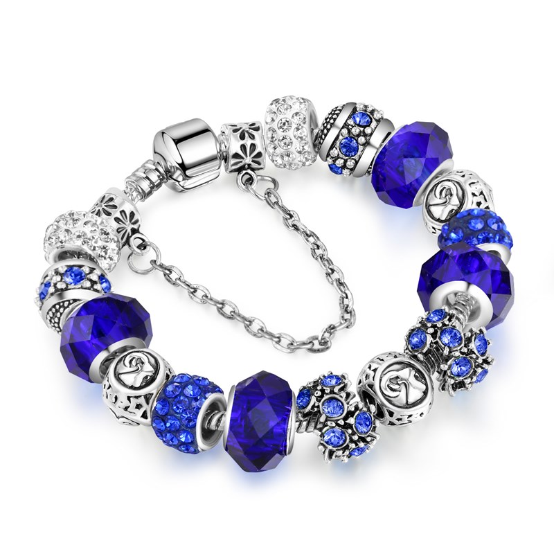 Women's 12 Constellations Crystal Beads Silver Bracelet Chain Charm Jewelry