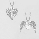 2PCS Angel Wings Colourful Heart Diamond Necklace Earring Pendant Jewelry Set Gift For Mom