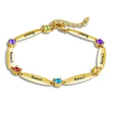 Birthstones Adjustable Bracelet with 6 Name Engraved Custom Gift For Mom Friends