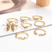 8PCS Gold Butterfly Bohemia Rhinestone Vintage Knuckle Stackable Finger Rings Set
