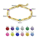 Birthstones Adjustable Bracelet with 6 Name Engraved Custom Gift For Mom Friends