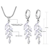 2PCS Leaf Diamond Earring Necklace Jewelry Set Crystal Gift For Women Girls