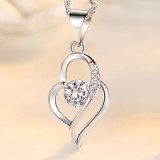 Sterling Silver Zircon White Diamond Love Clavicle Pendant Chain Jewelry Necklace