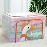 Storage Box Cartoon Grid Transparency Dustproof for Bedroom Clothes Toys Storage