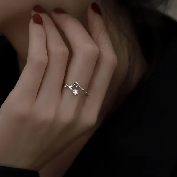 Hollow Out Star Silver Chain Diamond Ring Jewelry Gifts