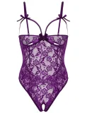 Women's Sling Lace Flowers Transparent Sexy Underwear Open Bowknot Bodysuit