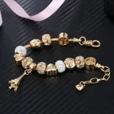 Women's Golden Eiffel Tower Love Heart Zircon Crystal Charm Chain Jewelry Bracelet