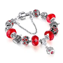 Women Crown Silver Beaded Crystal Charm Bead Girly Heart Bracelet