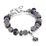Flower Star Silver Beaded Bracelet Crystal Charm Zircon Diamond Bead Bracelet for Women