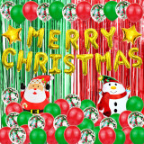 Merry Christmas Decorate Santa Claus Snowman Rain Curtain and Balloon