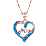 Heart Necklace Mom Letter Blue Gems Jewelry Birthday Mother's Day Gift for Women