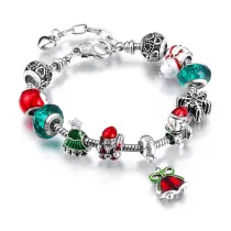 Christmas Gift Women's Xmas Tree Santa Claus Red Bells Big Bead Crystal Charm Chain Jewelry Bracelet