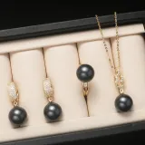 Mother's Day Gift Diamante Shell Pearl Necklace Ring and Earrings Jewelry Set With Box