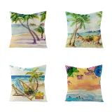 4PCS Home Cotton Decorative Hello Summer Throw Pillow Case Cushion Covers For Sofa Couch Bed Chair