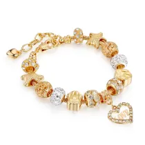 Women's Gold Starfish Zircon Diamond Beads Love Heart Bracelet Chain Charm Jewelry