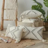 Tassels Decorative Geometric Striped Pillow Case Cushion Cover For Sofa Couch Bed Chair