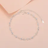 Silver 4 Leaf Clover Antlers With Round Beads Heart Clavicle Pendant Chain Jewelry Bracelet