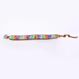 Handmade Bohemian Natural Stones Sunflower Button Adjustable Leather Bracelet for Women and Girls
