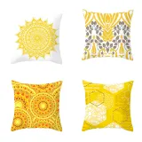 4PCS Home Cotton Decorative Yellow Stripe Throw Pillow Case Cushion Covers For Sofa Couch Bed Chair