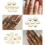 Gold Diamond Butterfly Snake Vintage Knuckle Stackable Finger Rings Set
