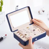 Monolayer Leather Jewelry Box with Mirror For Girls and Women