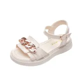 Kid Girl Open-Toed Metal Buckle Soft Bottom Velcro Sandals Shoes