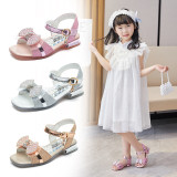 Kid Girl Sequins Jewelry Bowknot Velcro Sandals Shoes
