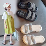 Kid Girl Open-Toed Diamond Thick Bottom Flat Beach Summer Slippers