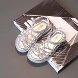Kid Girl Open-Toed Rhinestone Weave Hollowed Out Velcro Sandals Shoes