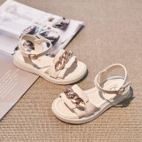 Kid Girl Open-Toed Metal Buckle Soft Bottom Velcro Sandals Shoes