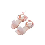 Kid Girl Open-Toed Sequin Gauze Mesh Bowknot Soft Bottom Velcro Sandals Shoes