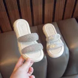 Kid Girl Open-Toed Diamond Thick Bottom Flat Beach Summer Slippers