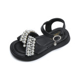 Kid Girl Open-Toed Pearl Soft Bottom Velcro Sandals Shoes