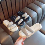 Kid Girl Open-Toed Diamond Thick Bottom Flat Beach Summer Slippers