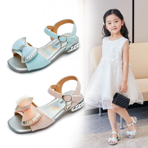 Kid Girl Open-Toed Rhinestone Lace Bowknot Velcro Sandals Shoes