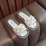 Kid Girl Open-Toed Pearl Soft Bottom Beach Summer Slippers